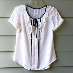 Express Women's White Blouse Black Trim/Ties